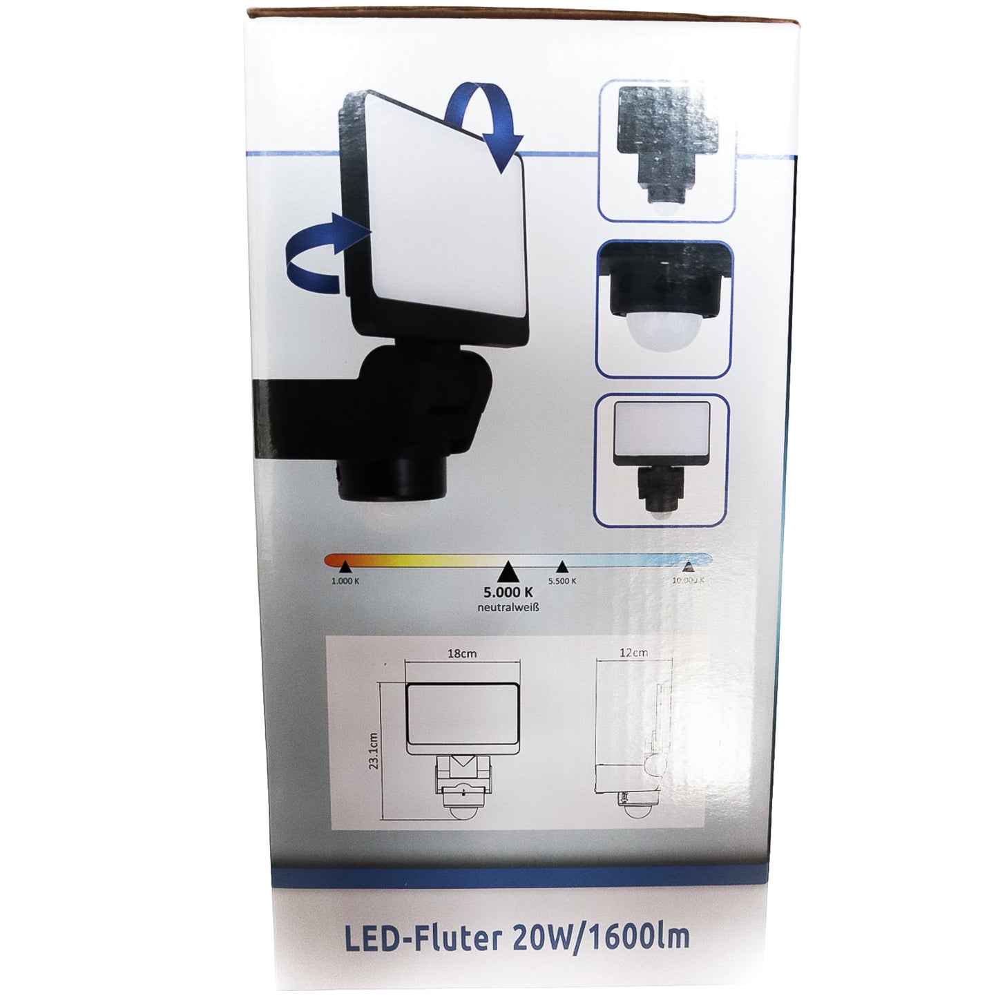 LED Fluter Bewegungsmelder 20W 1600lm Außenleuchte 180° Strahler neutral 5000K