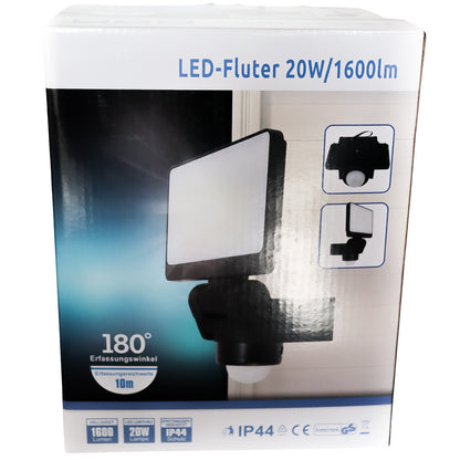 LED Fluter Bewegungsmelder 20W 1600lm Außenleuchte 180° Strahler neutral 5000K